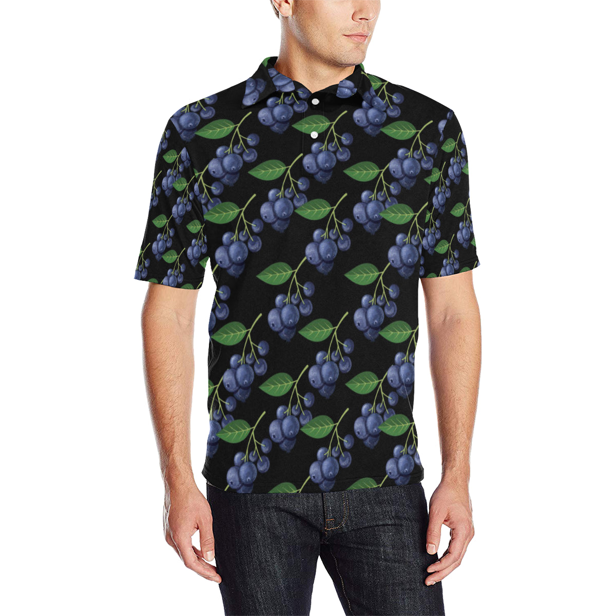 Blueberry Pattern Print Design BB01 Men Polo Shirt
