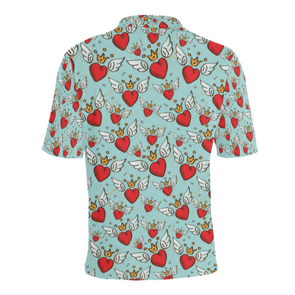 Angel Wings Heart Pattern Print Design 02 Men Polo Shirt