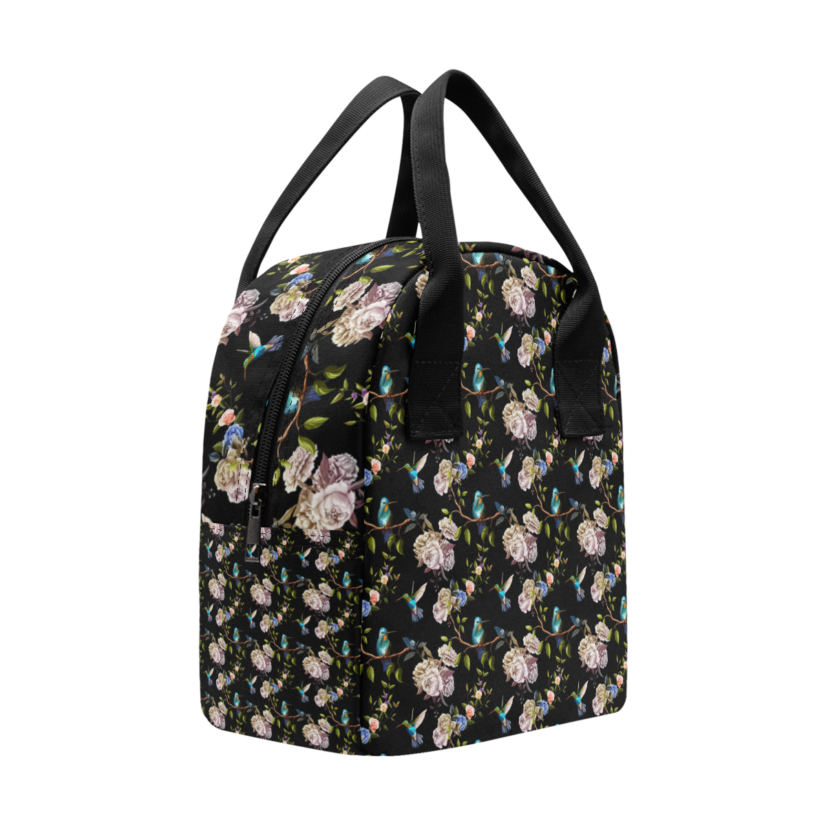 Hummingbird Flower Themed Print Insulated Lunch Bag