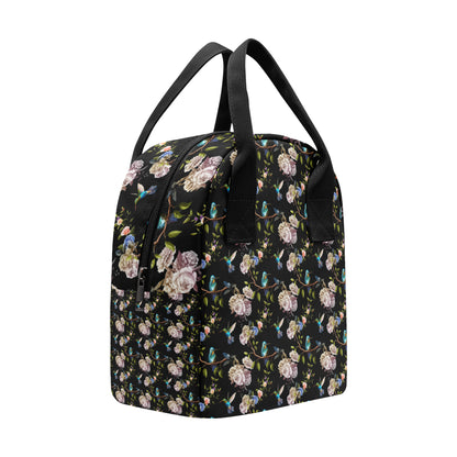 Hummingbird Flower Themed Print Insulated Lunch Bag