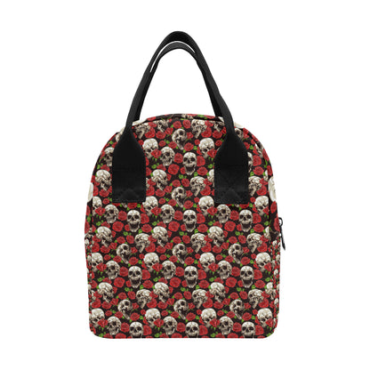 Skull Roses Design Themed Print Insulated Lunch Bag