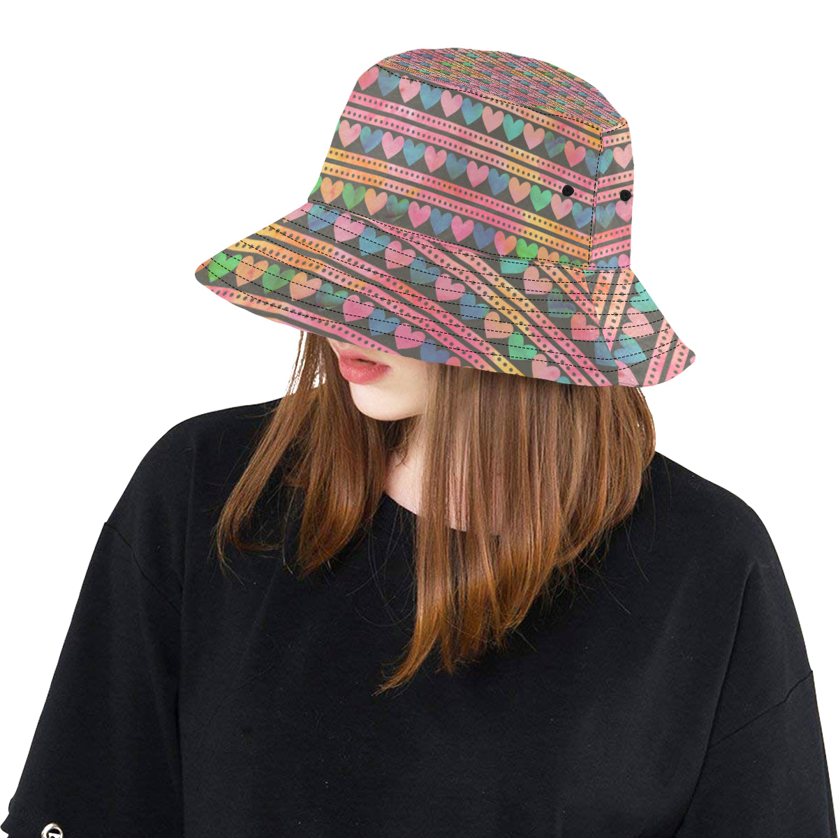 Heart Pattern Print Design HE010 Unisex Bucket Hat