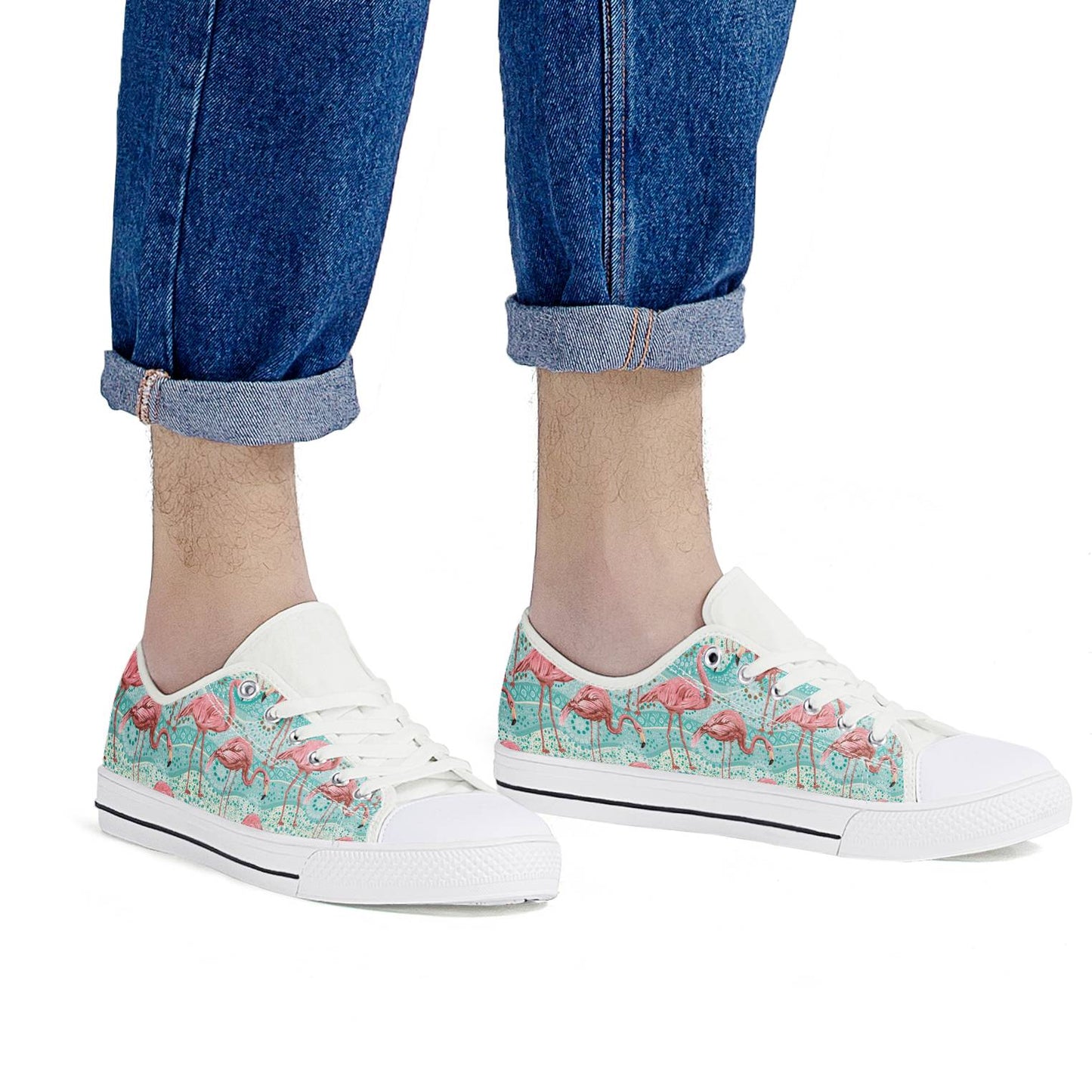 Flamingo Background Themed Print Women Low Top Shoes