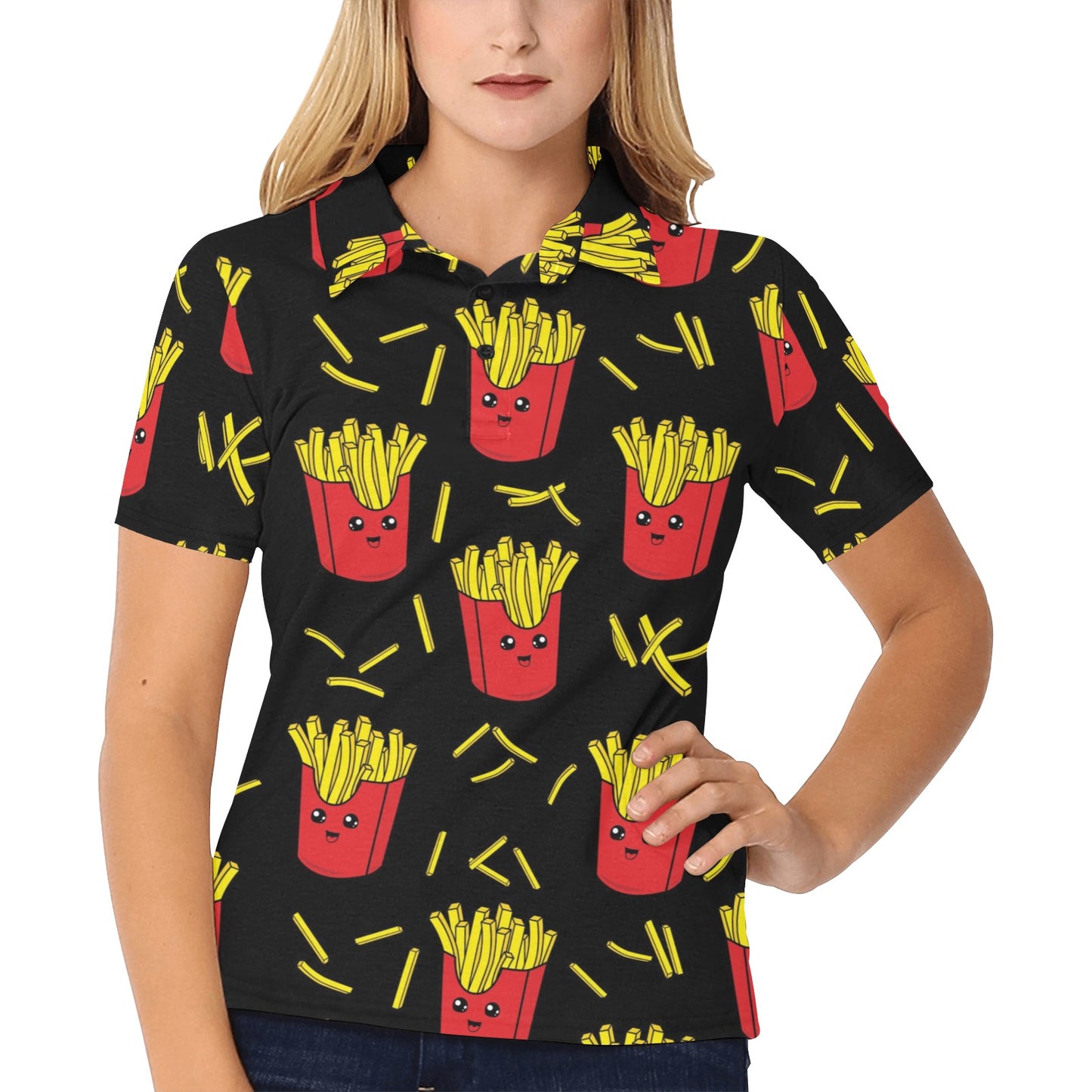 French Fried Pattern Print Design 03 Women's Polo Shirt