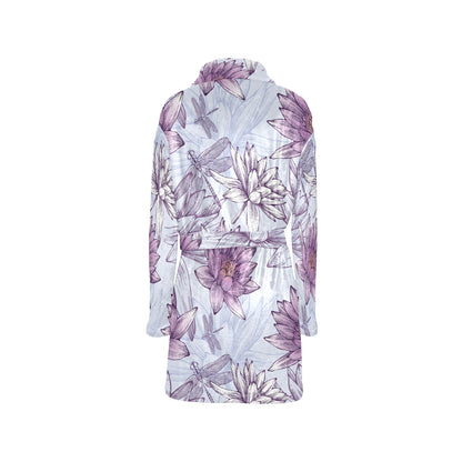 Water Lily Pattern Print Design WL01 Women's Fleece Robe