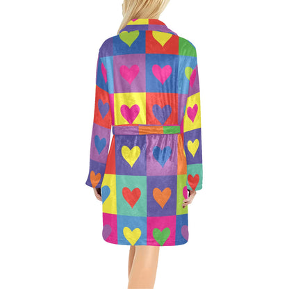 Pop Art Heart Pattern Print Design A01 Women's Fleece Robe