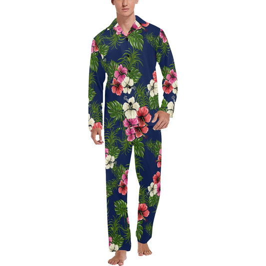 Hibiscus Pattern Print Design HB028 Men's Long Pajama Set