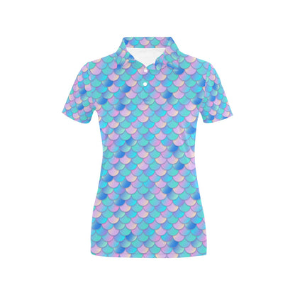 Mermaid Scales Pastel Pattern Print Design 07 Women's Polo Shirt