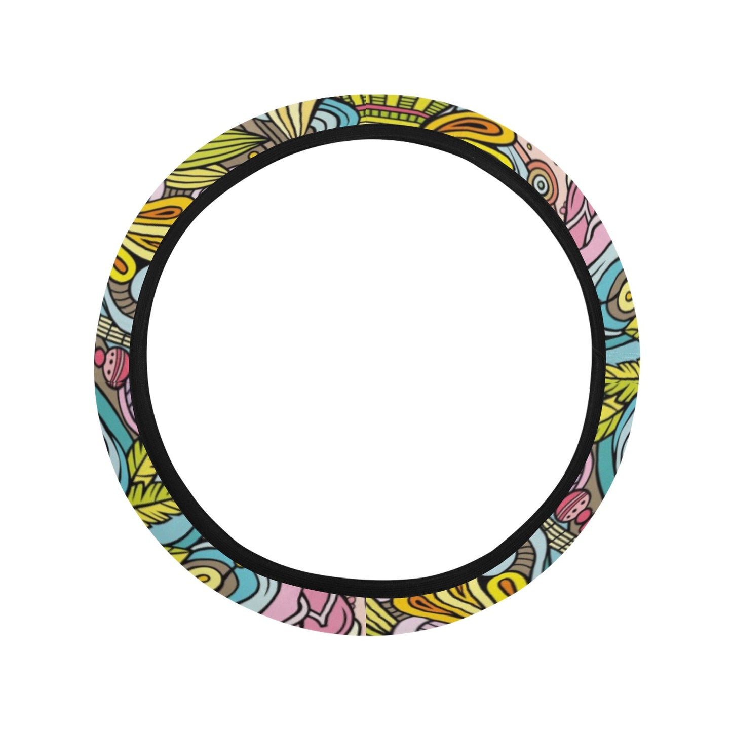 Hippie Print Design LKS301 Steering Wheel Cover with Elastic Edge