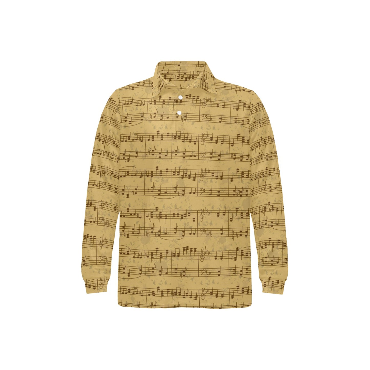 Music Note Vintage Themed Print Long Sleeve Polo Shirt For Men's