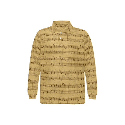 Music Note Vintage Themed Print Long Sleeve Polo Shirt For Men's