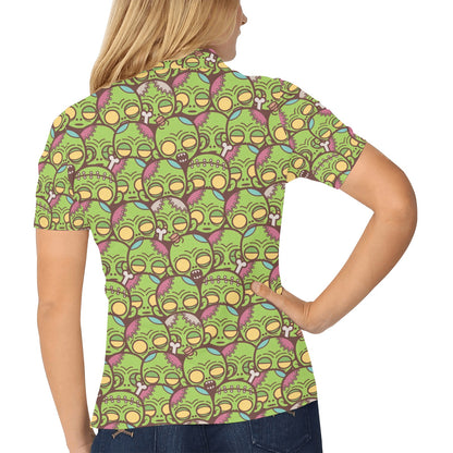 Zombie Head Design Pattern Print Women's Polo Shirt