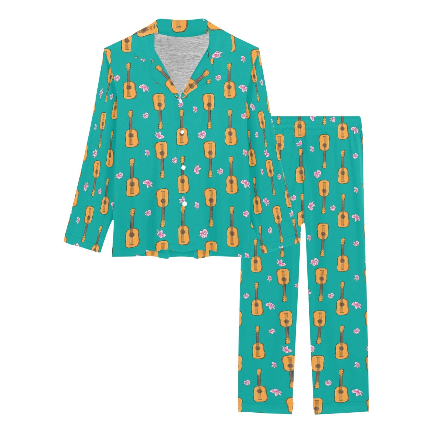 Ukulele Print Design LKS403 Women's Long Pajama Set
