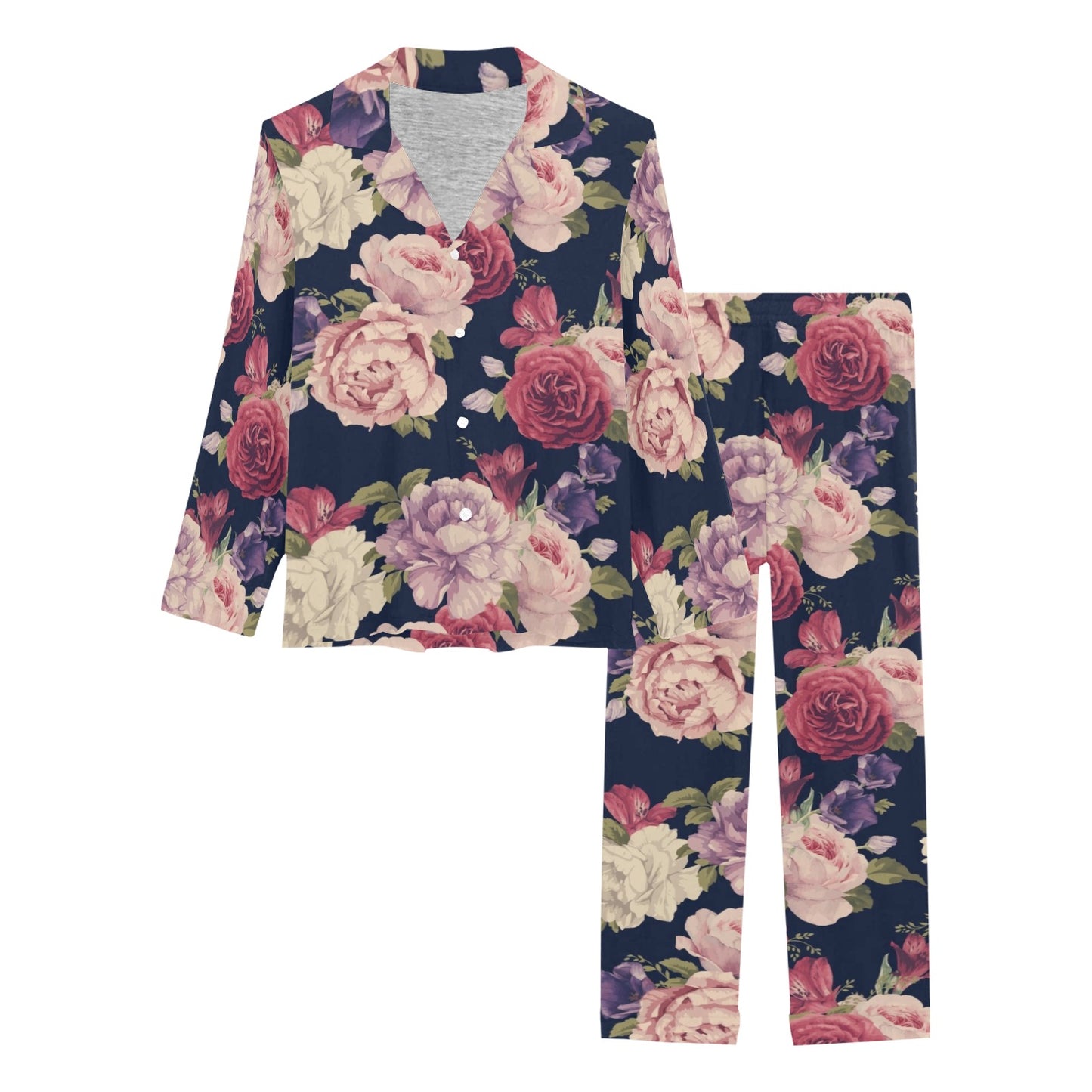 Peony Pattern Print Design PE03 Women's Long Pajama Set