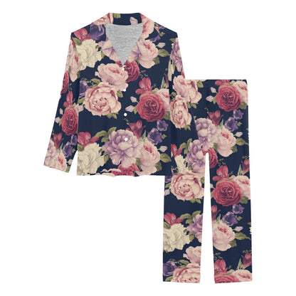 Peony Pattern Print Design PE03 Women's Long Pajama Set