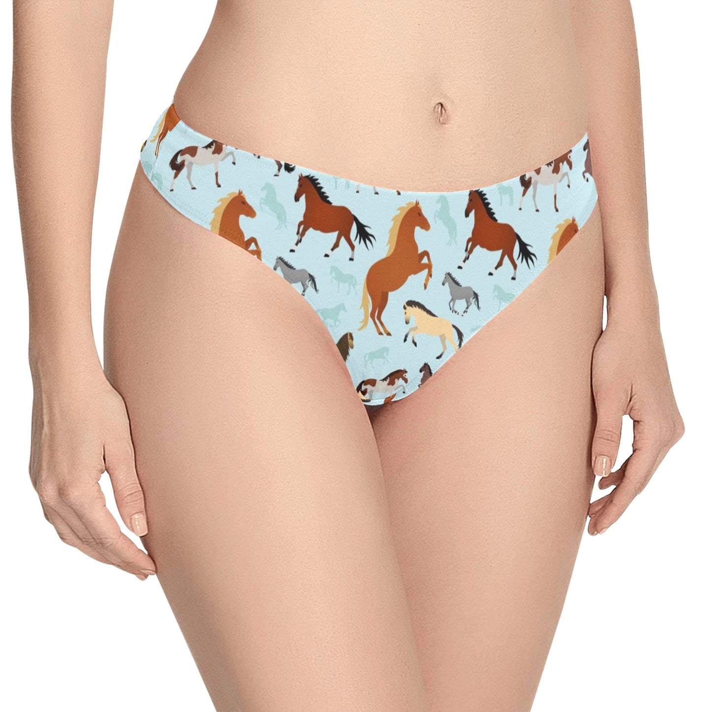 Horse Cute Themed Pattern Print Women's Thongs