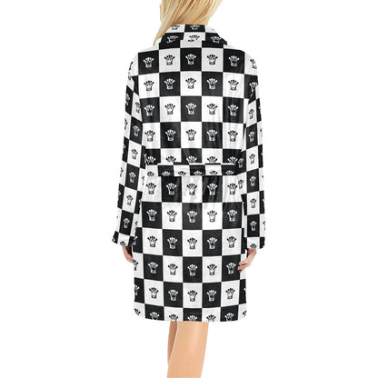 Checkered Flag Crown Pattern Women's Fleece Robe