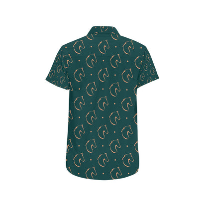 Horse Head Print Design LKS302 Men Short Sleeve Button Up Shirt