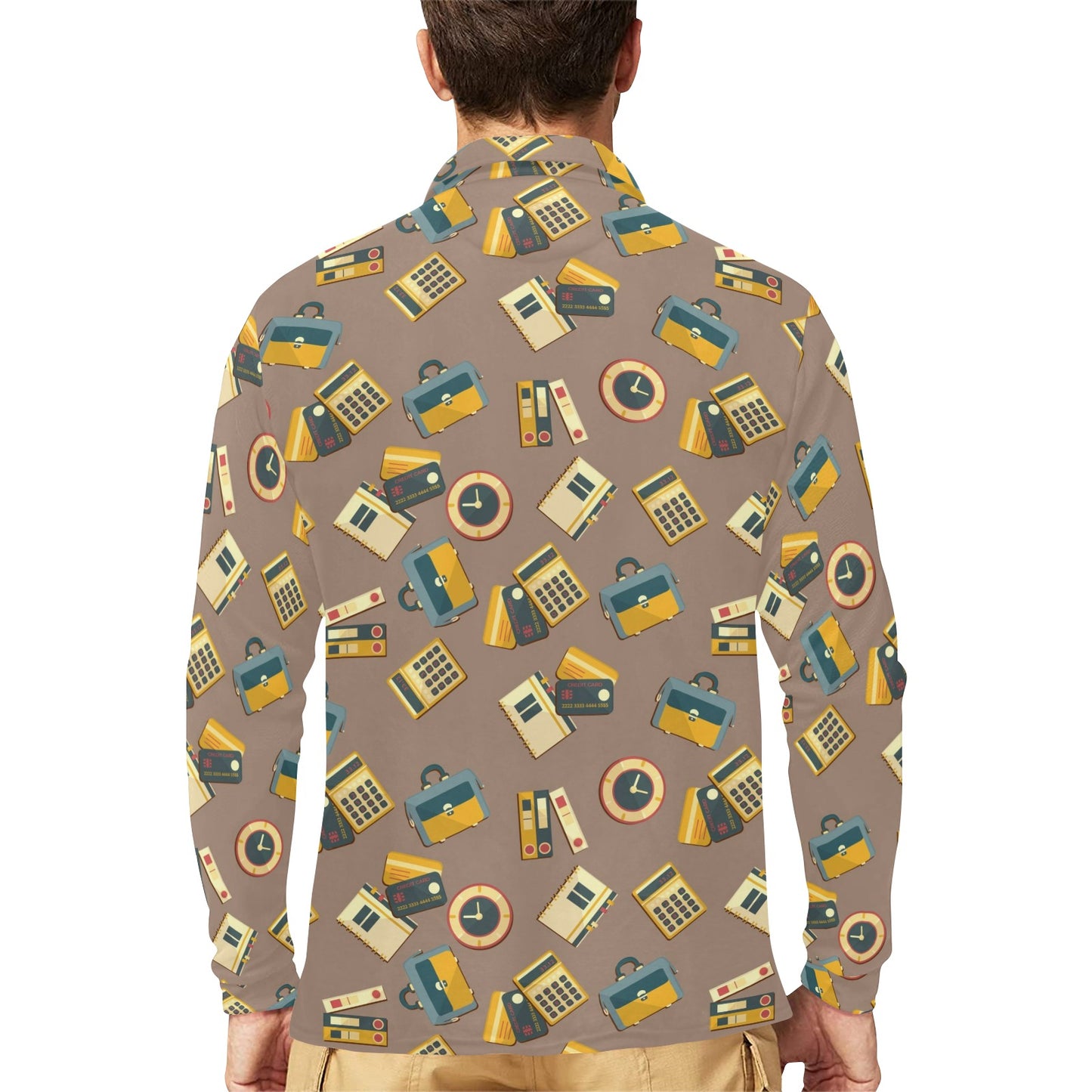 Accounting Financial Pattern Print Design 03 Long Sleeve Polo Shirt For Men's