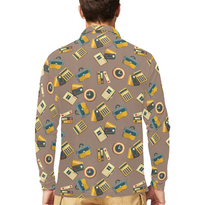 Accounting Financial Pattern Print Design 03 Long Sleeve Polo Shirt For Men's