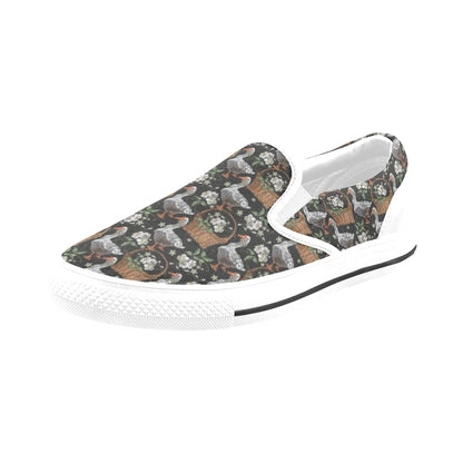 Goose Print Design LKS406 White Slip Ons Canvas Women's Shoes