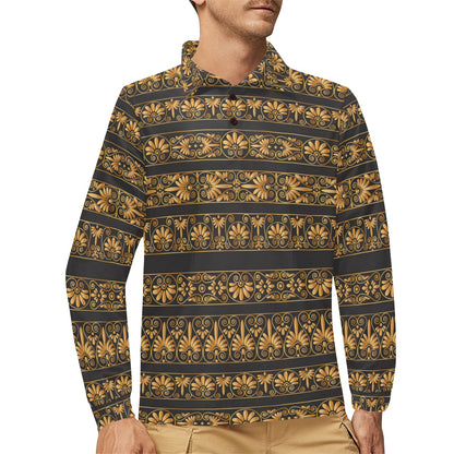 Ancient Greek Print Design LKS303 Long Sleeve Polo Shirt For Men's