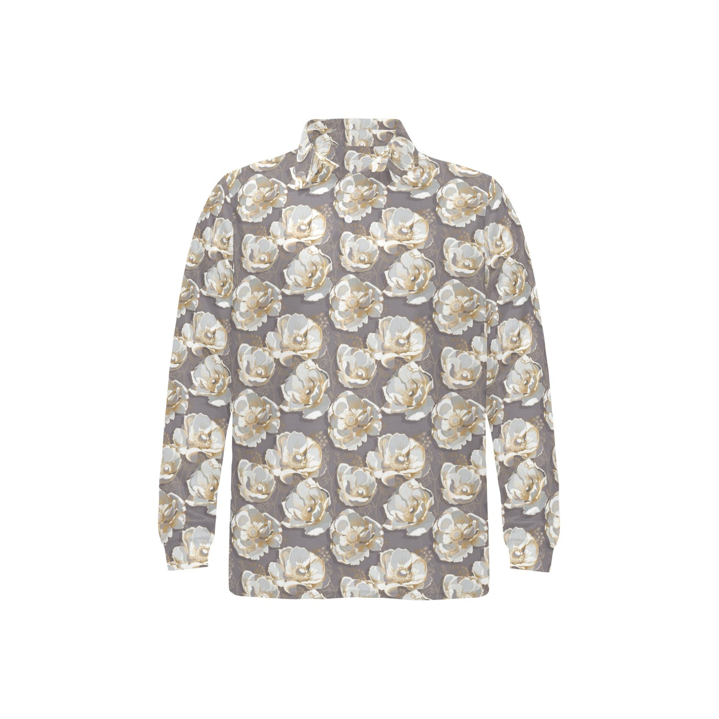 Elegant Grey Flower Print Long Sleeve Polo Shirt For Men's
