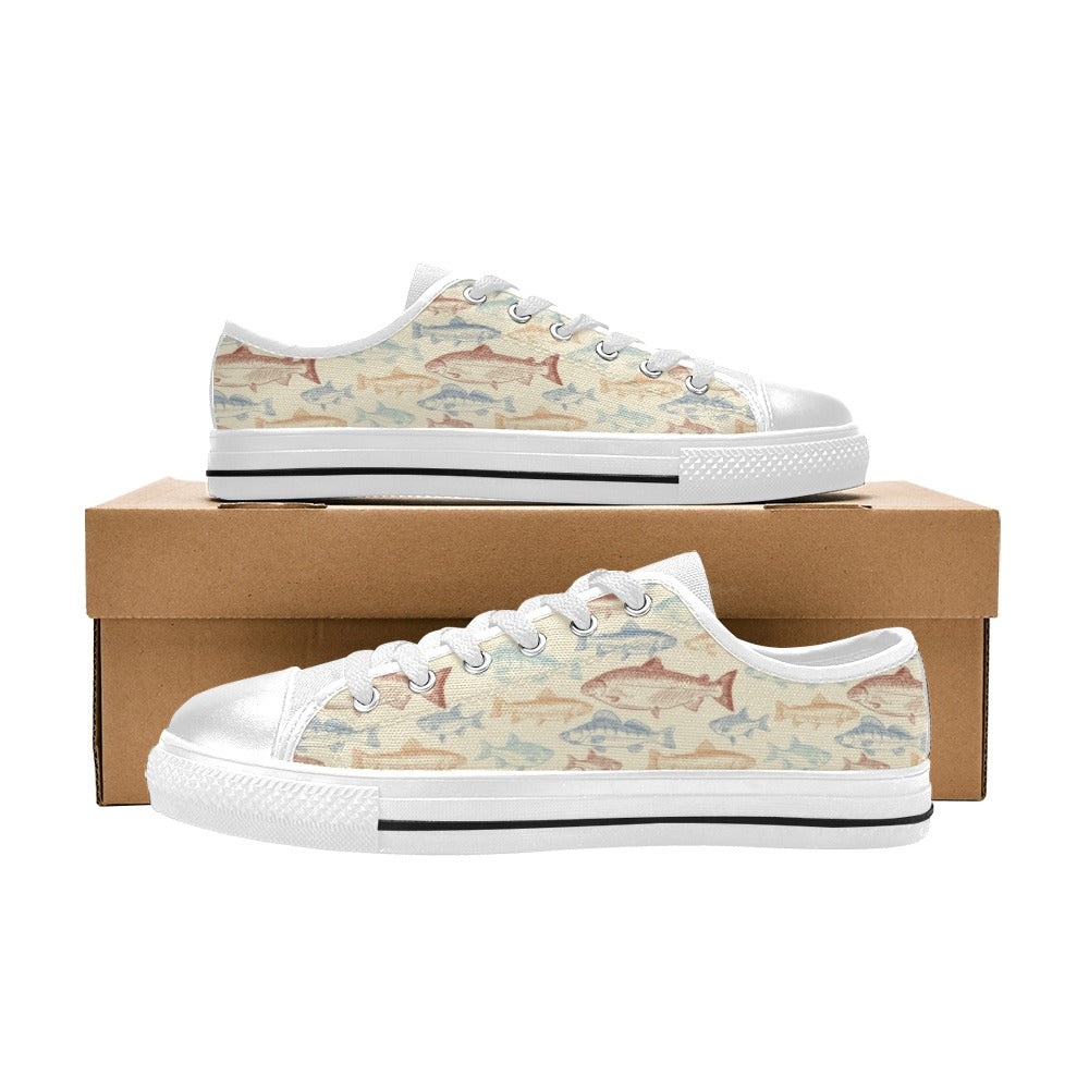 Salmon Fish Print Design LKS302 Women's White Low Top Shoes