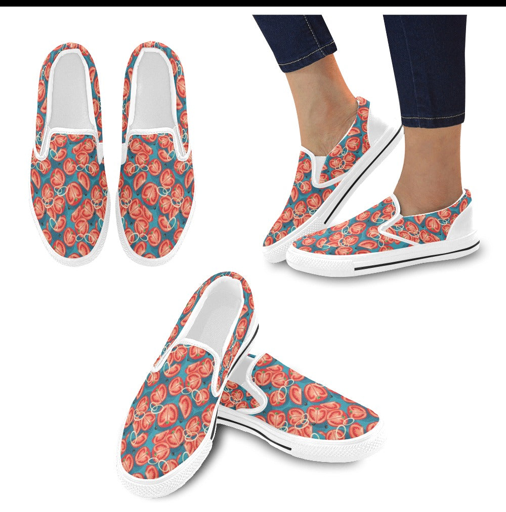 Tomato Print Design LKS301 White Slip Ons Canvas Women's Shoes