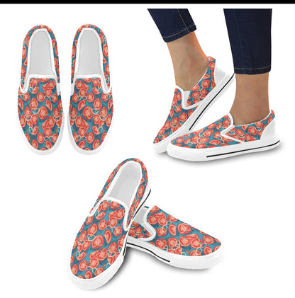 Tomato Print Design LKS301 White Slip Ons Canvas Women's Shoes