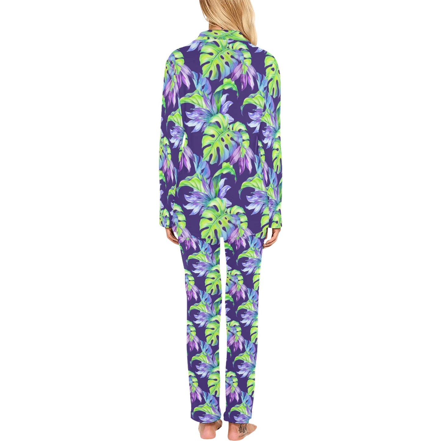 Tropical Flower Pattern Print Design TF019 Women's Long Pajama Set
