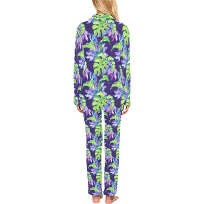 Tropical Flower Pattern Print Design TF019 Women's Long Pajama Set