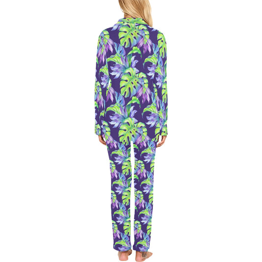Tropical Flower Pattern Print Design TF019 Women's Long Pajama Set