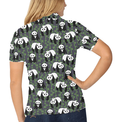 Panda Bear Bamboo Themed Print Women's Polo Shirt