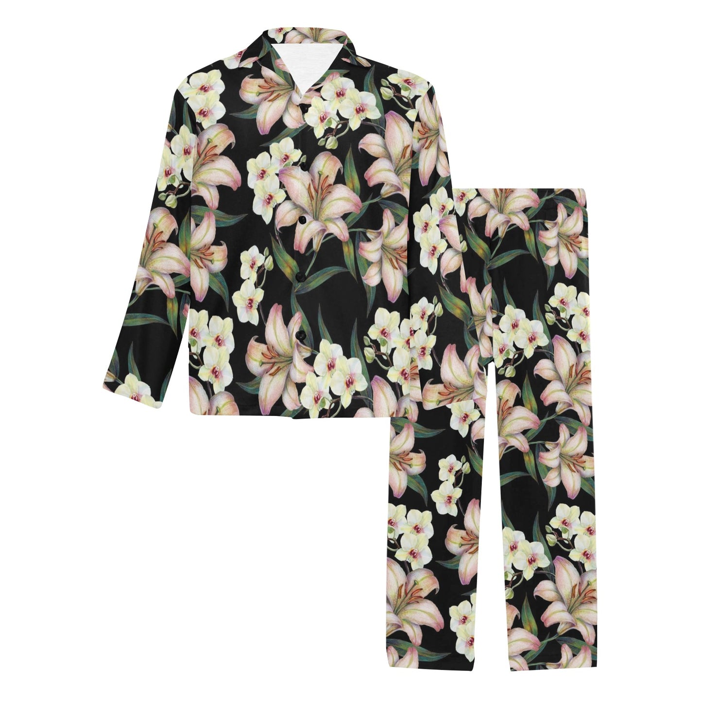 Lily Pattern Print Design LY03 Men's Long Pajama Set