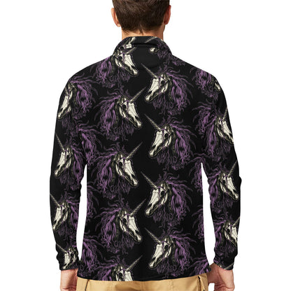 Unicorn Skull head Long Sleeve Polo Shirt For Men's