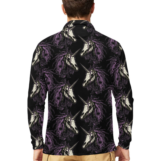 Unicorn Skull head Long Sleeve Polo Shirt For Men's