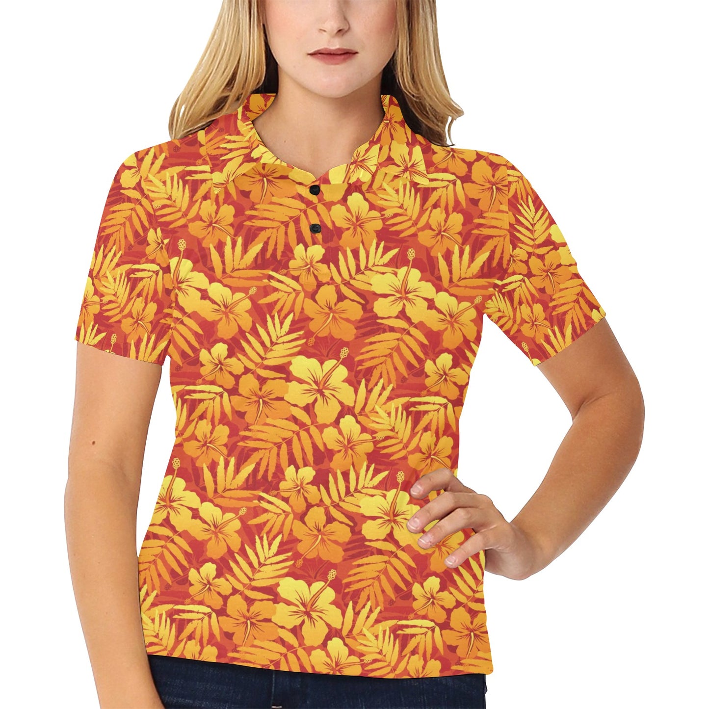 Hibiscus Summer Print Design LKS302 Women's Polo Shirt