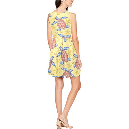 Sea Turtle Pattern Print Design T06 Sleeveless Dress