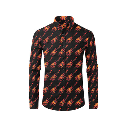 Electric Guitar Print Design LKS406 Men's Long Sleeve Dress Shirt