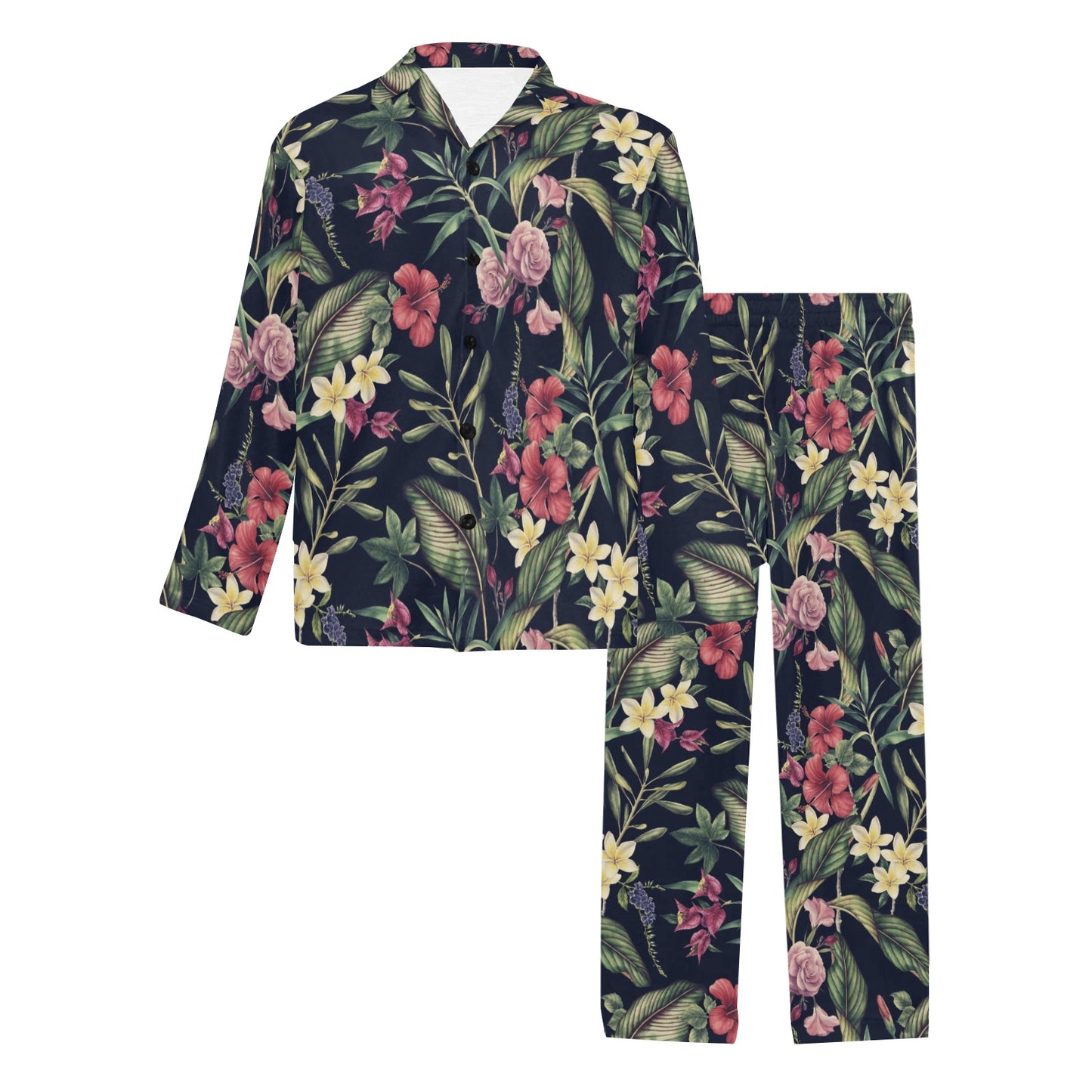 Tropical Flower Pattern Men's Long Pajama Set
