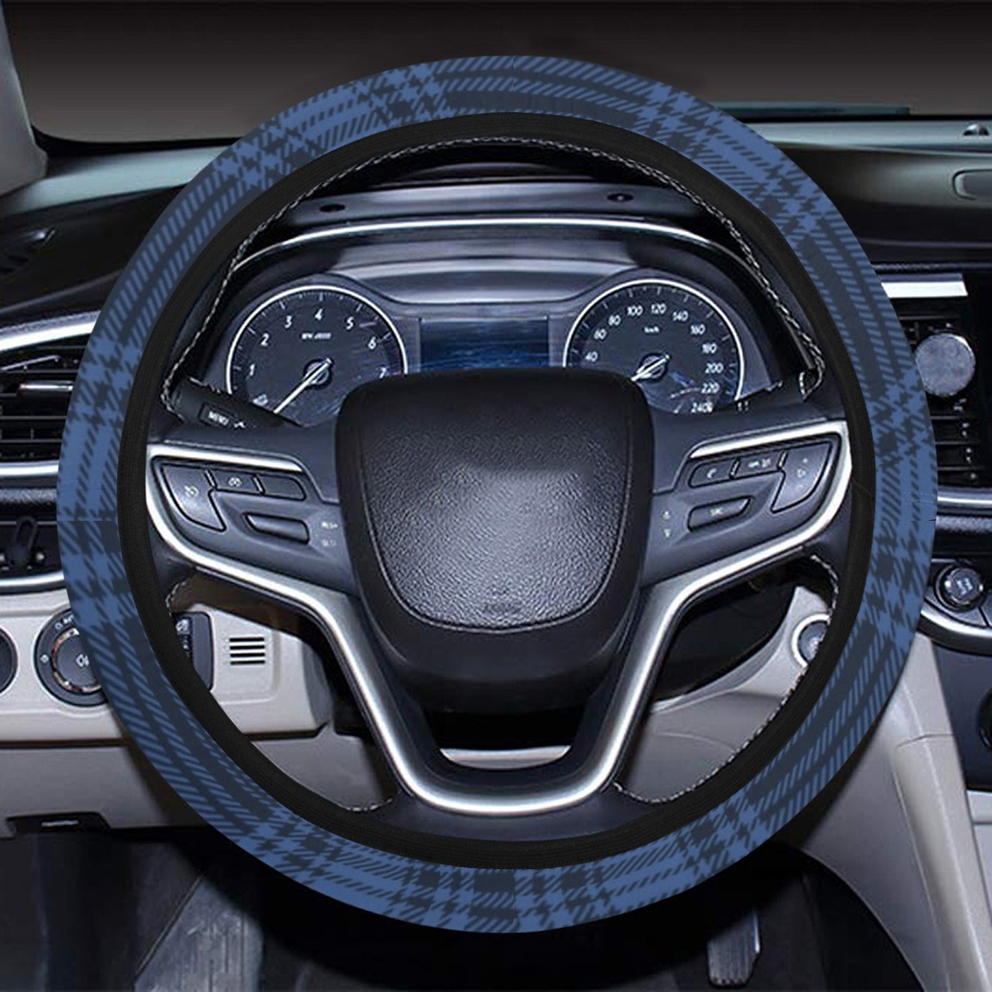 Tartan Blue Print Design LKS304 Steering Wheel Cover with Elastic Edge