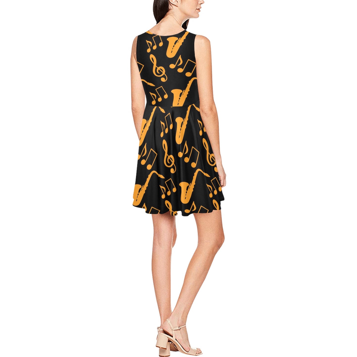 Saxophone Pattern Print Design 02 Sleeveless Dress