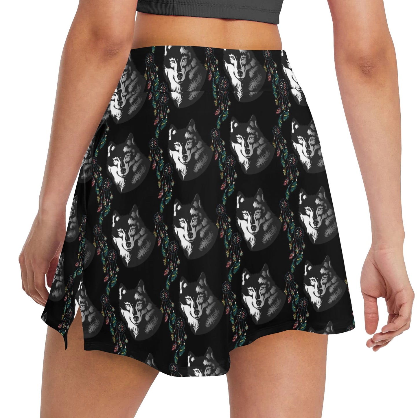 Wolf Black Dream Catcher Design Print 17" Golf & Pickleball Skort with Pockets