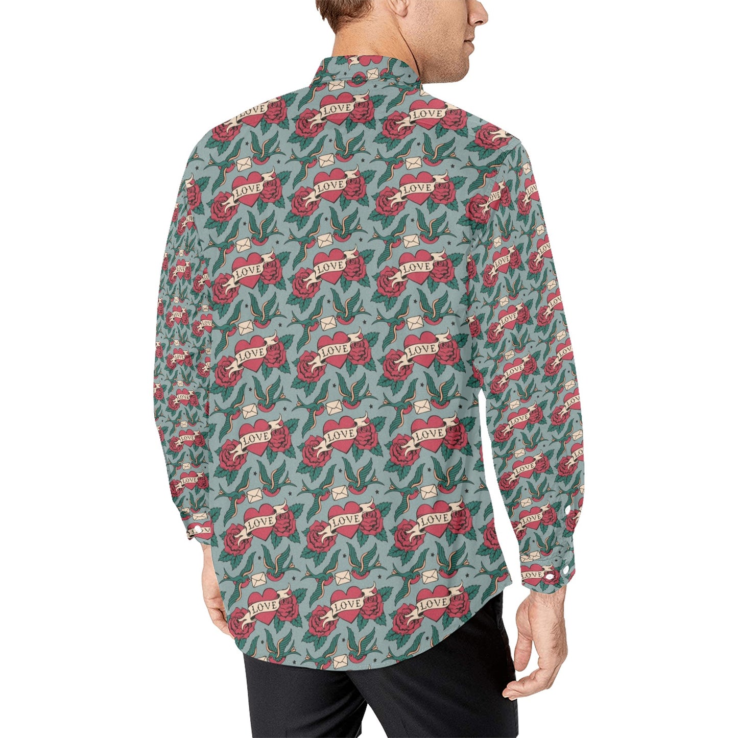 Tattoo Heart Print Design LKS301 Men's Long Sleeve Dress Shirt