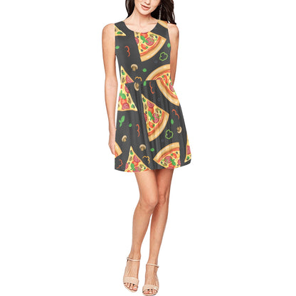Pizza Pattern Print Design A02 Sleeveless Dress