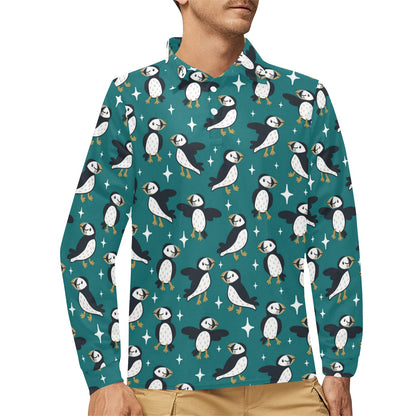 Puffin Pattern Print Design A05 Long Sleeve Polo Shirt For Men's