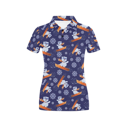 Snowboard Bear Print Design LKS305 Women's Polo Shirt