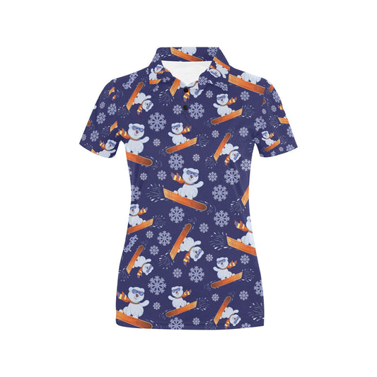 Snowboard Bear Print Design LKS305 Women's Polo Shirt