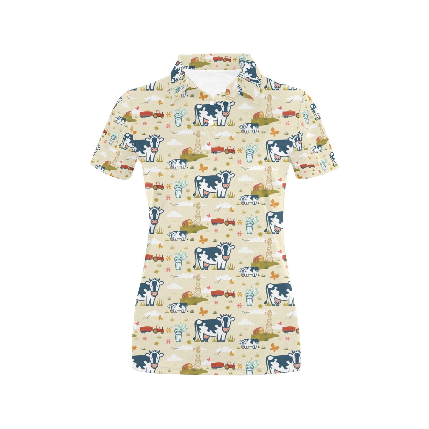 Cow Farm Design Print Women's Polo Shirt
